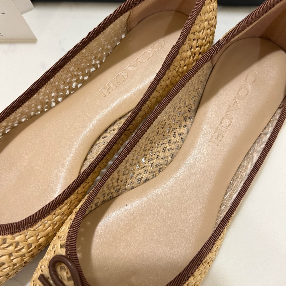 Coach Tan and Brown Flats with Classic Bow Detail - Picture 7 of 10